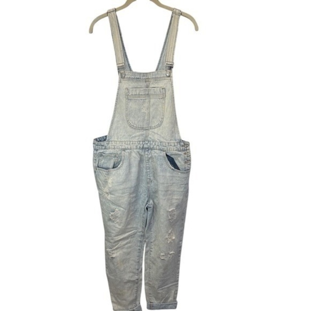 Forever 21 Acid Wash Denim Overalls Distressed Ripped Light Blue‎ Women's